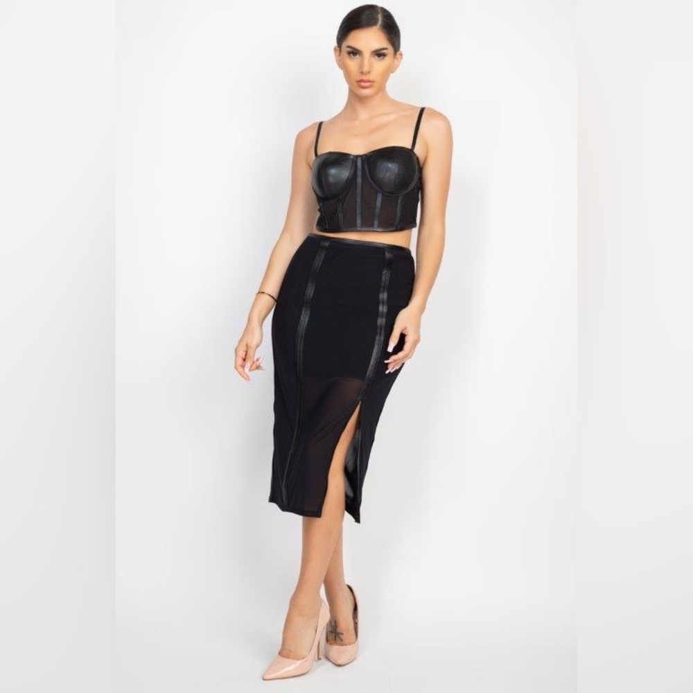 COPY - Faux Leather and Sheer Two-piece Set
